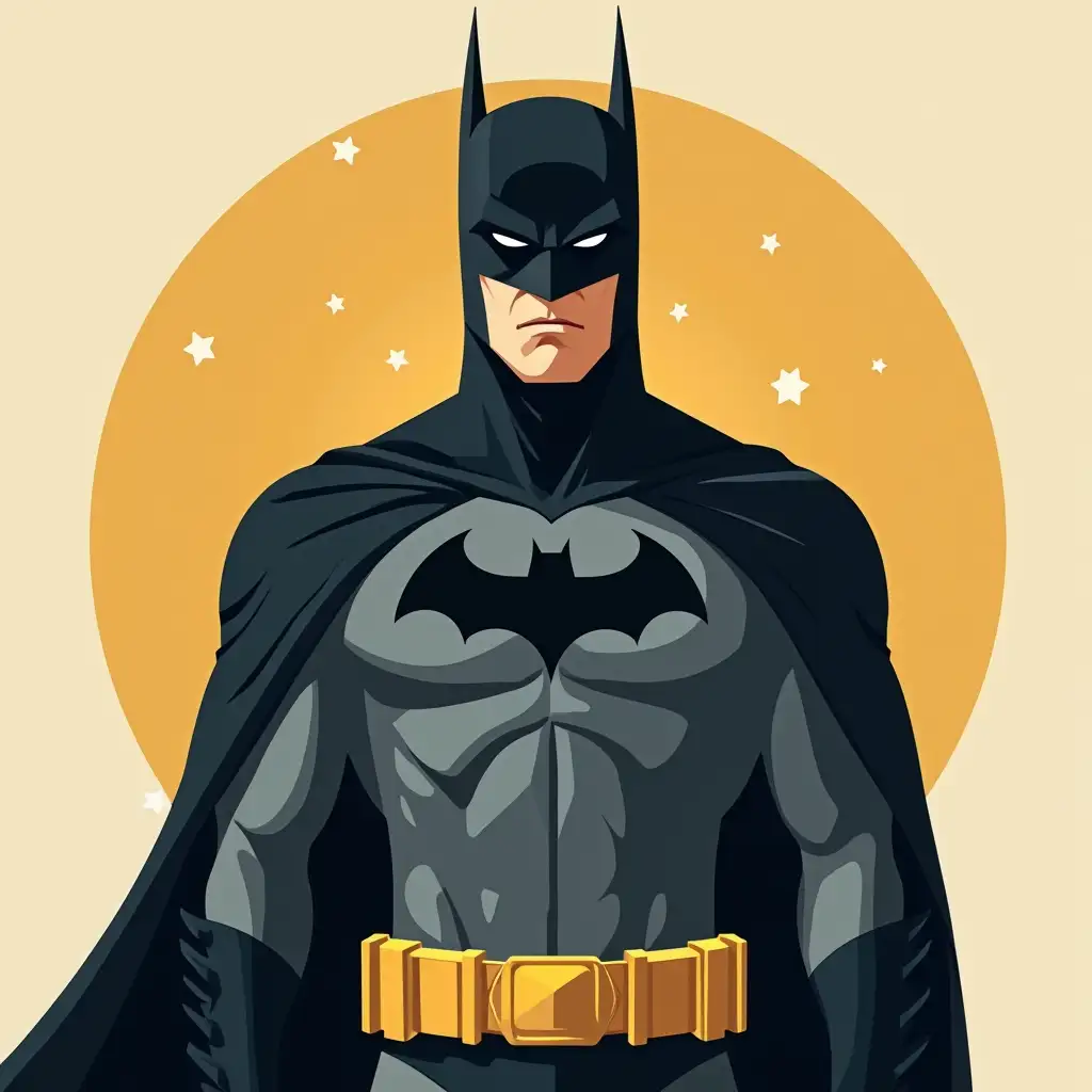 Dc comics Batman in a minimalist vector art style, clean lines, bold shapes, simple color palette