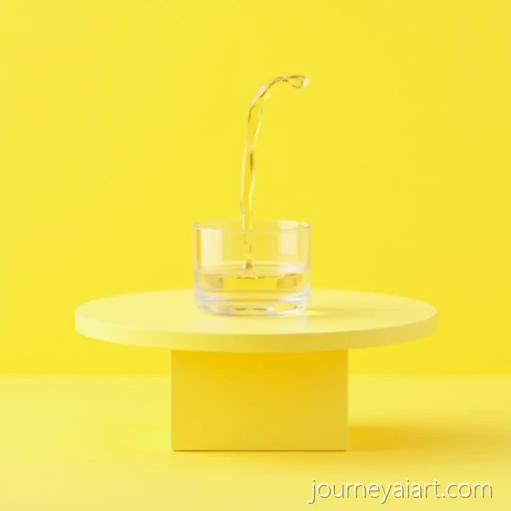3D-Illustration-of-Oil-Floating-on-Water-in-Transparent-Container-on-Yellow-Table