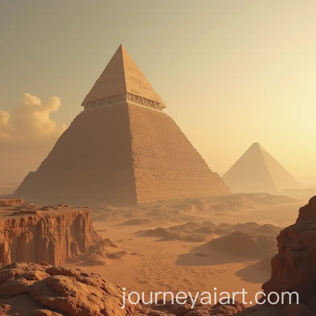 Ziggurat-in-a-Desert-with-Urban-Landscape-and-Retro-Aesthetic