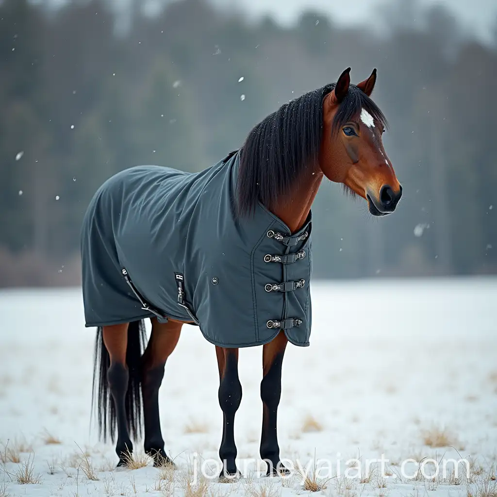 Majestic-Horse-in-Winter-Pasture-with-Stylish-Horse-Blanket
