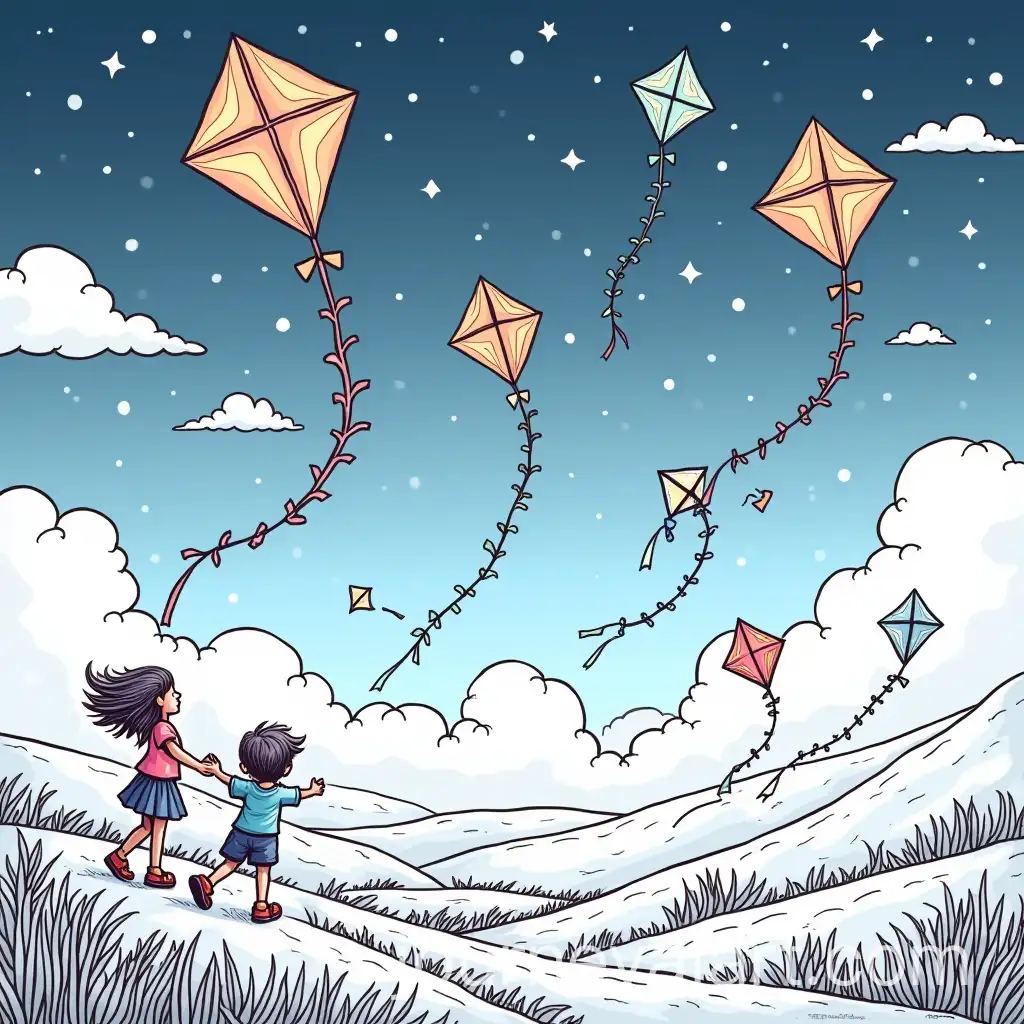 Children-Launching-Colorful-Kites-Under-a-Night-Sky-for-a-GhostThemed-Coloring-Book