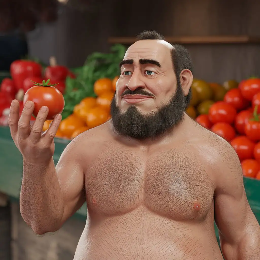 Realistic-Chubby-Armenian-Man-Offering-Tomato-at-Market-with-3D-Tomatoes