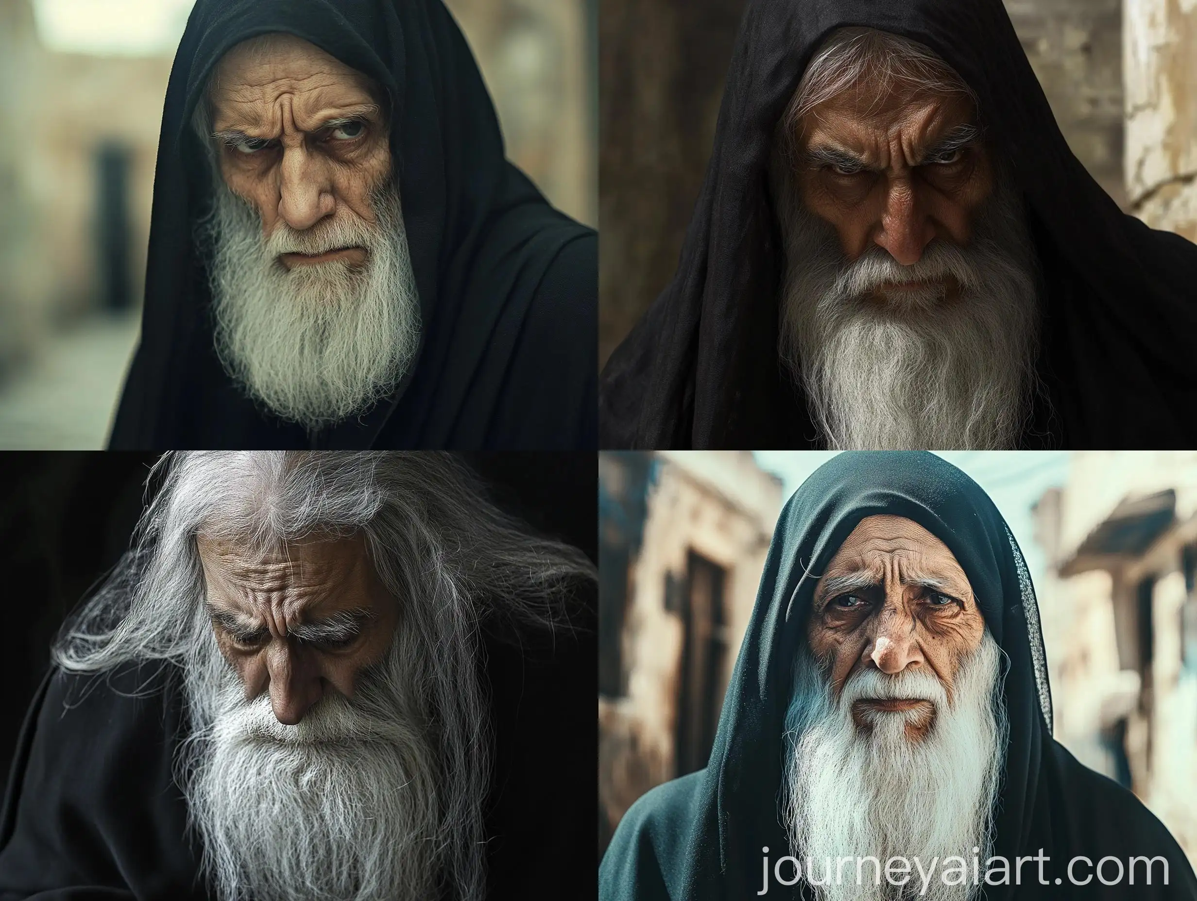Elderly-Arab-Muslim-Man-with-Long-White-Hair-and-Beard-in-Ancient-Babylonian-Town