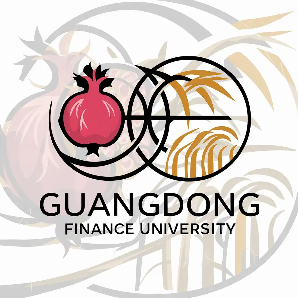 a logo design,with the text "Guangdong Finance University", main symbol:Pomegranate flower, rice in cultivation,complex,be used in Others industry,clear background