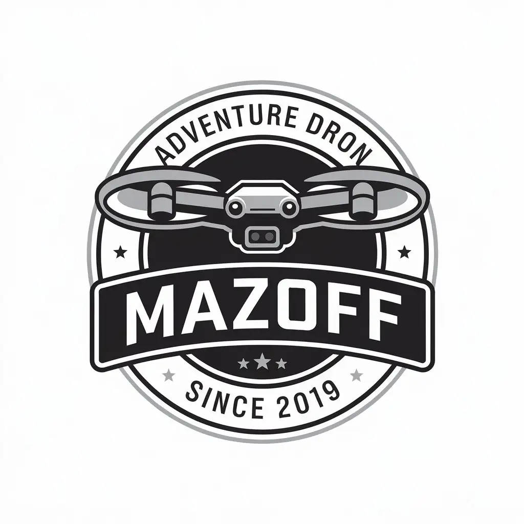 a vector logo design,with the text "ADVENTURE DRON since 2019", main symbol:MAZOFF,Moderate,be used in Travel industry,clear background