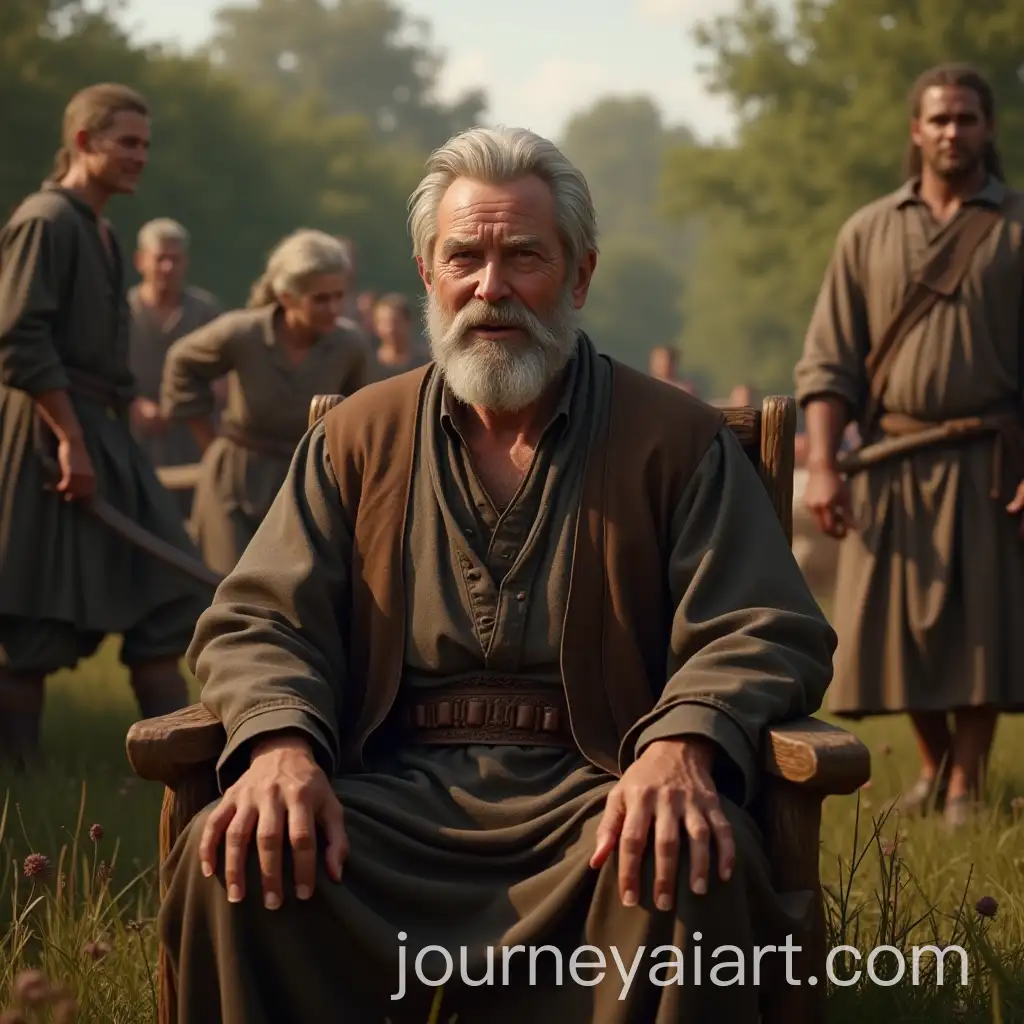 Mature-Man-in-Traditional-Clothing-SurAI-Image-Prompt-Expansionrounded-by-People-in-Rural-Life-Simulation-Game-Setting