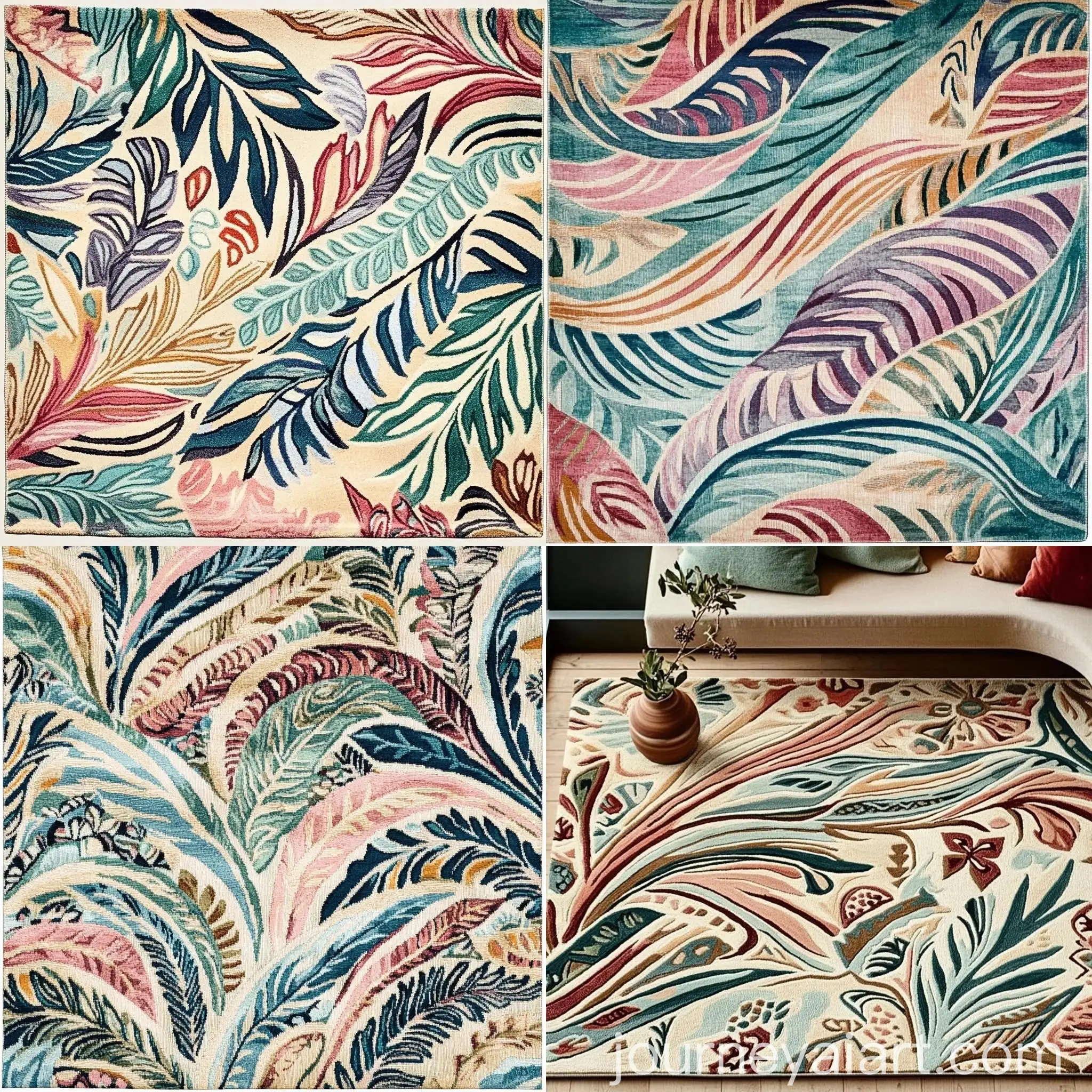 Natureinspired-Palm-Branch-Rug-Design-in-Monets-Palette