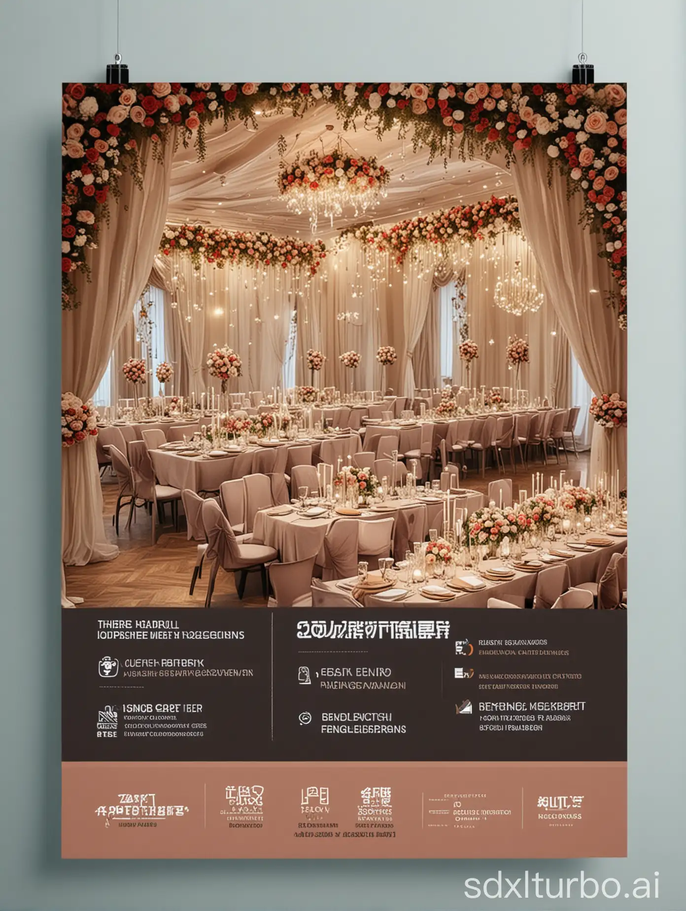 Comprehensive Event Planning Service.  organizing various events such as weddings, parties, anniversaries, and corporate gatherings by offering a range of services under one roof. Render a high quality detailed poster for the business Idea.