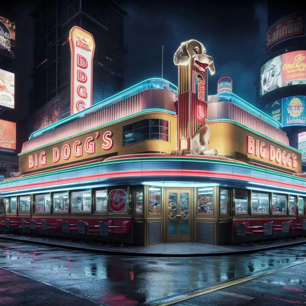 Colorful 1950s Diner Exterior at Big Doggs