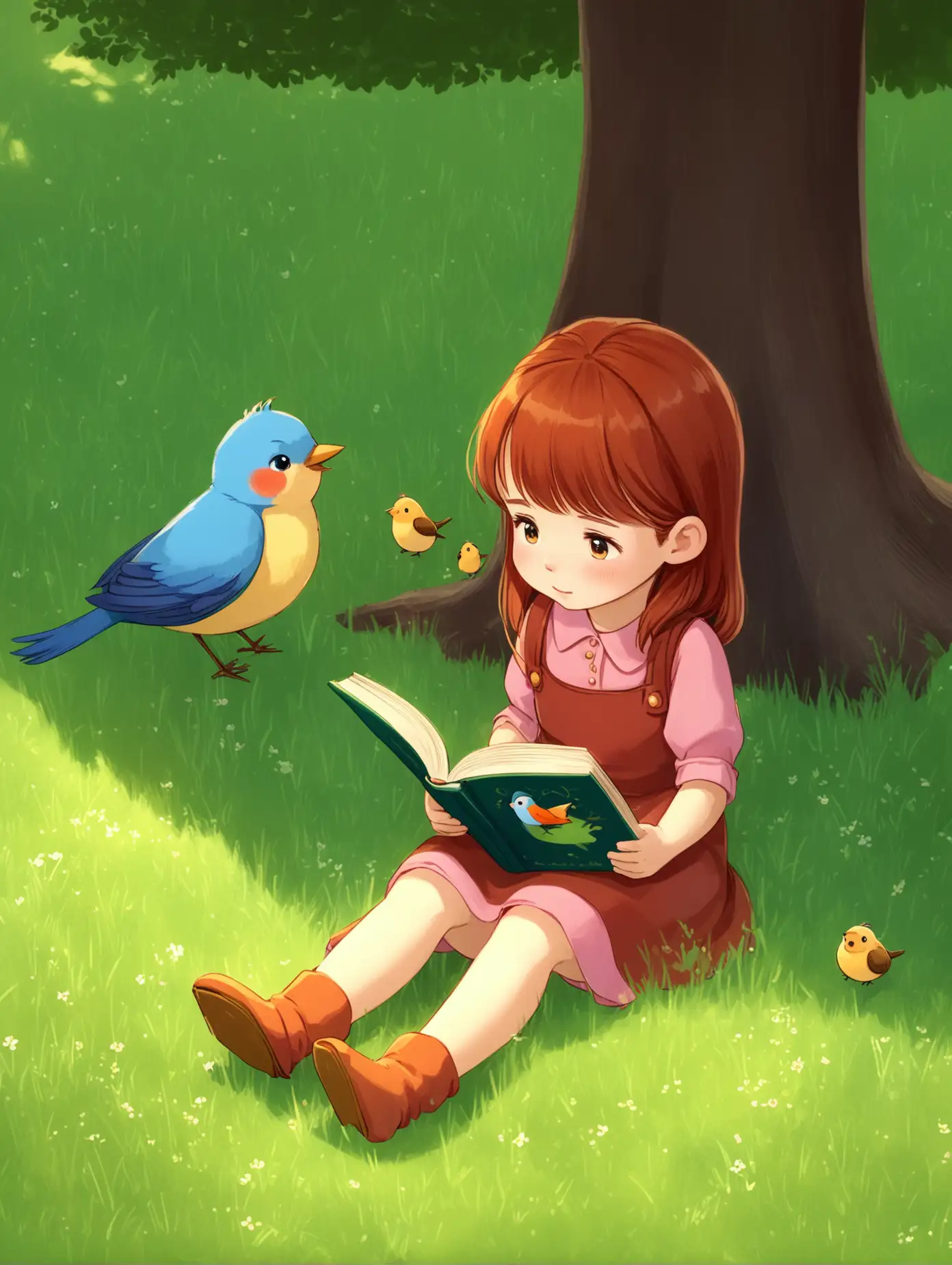 Anna-Reading-a-Story-About-a-Little-Bird-While-Sitting-on-the-Grass