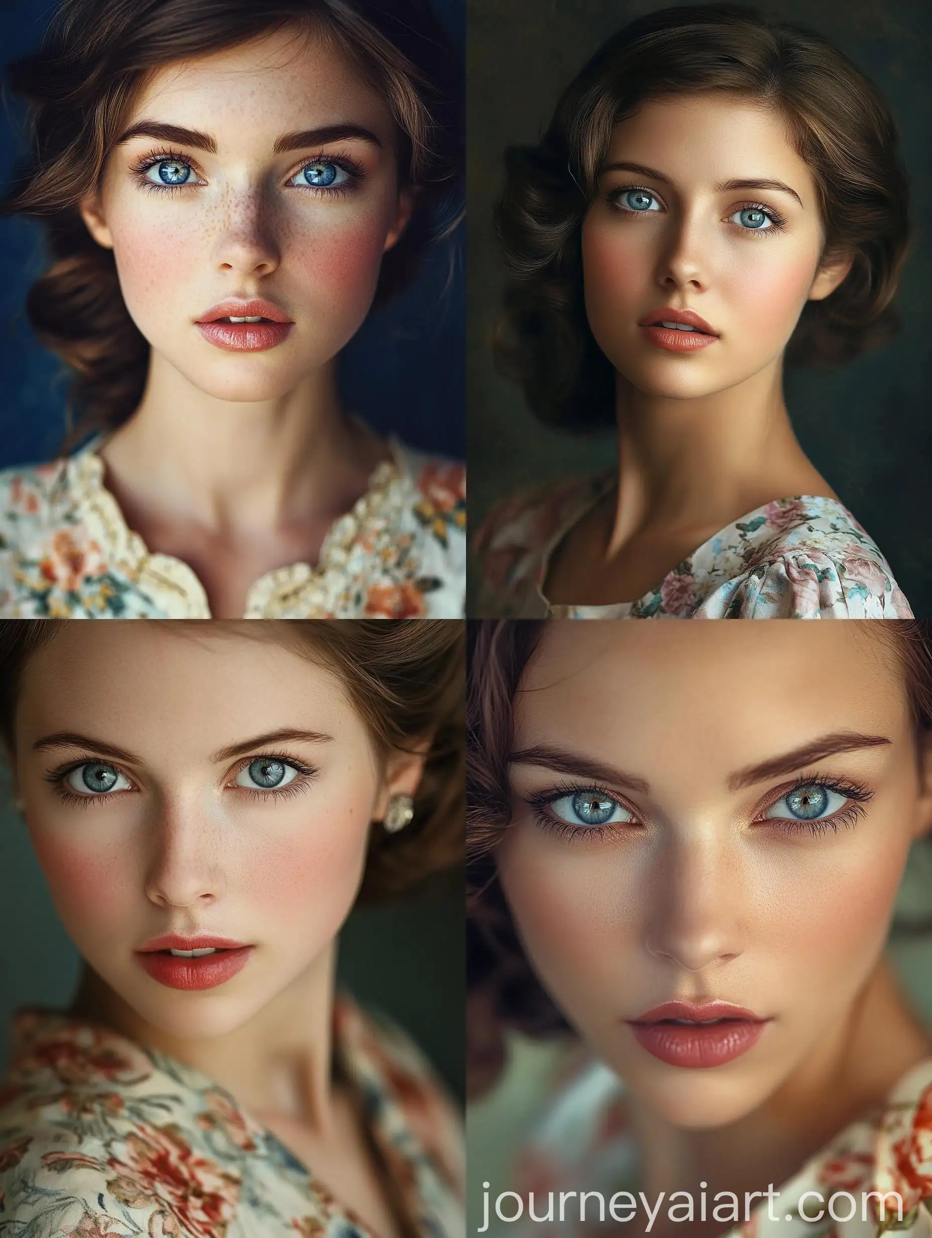 Portrait-of-a-Woman-with-Blue-Eyes-and-Floral-1930s-Dress