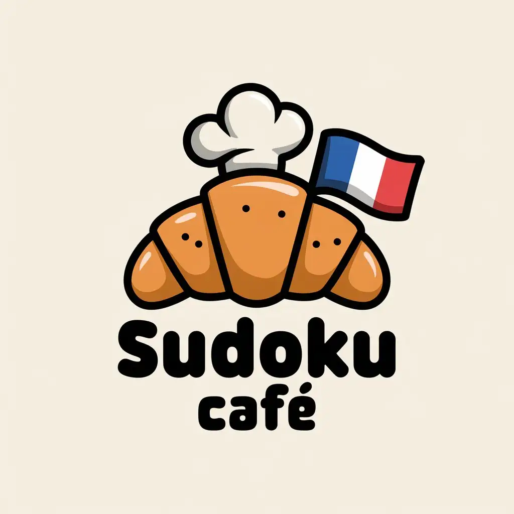 LOGO Design for Sudoku Caf Playful and Cheerful with Croissant French Flag and Whimsical Details