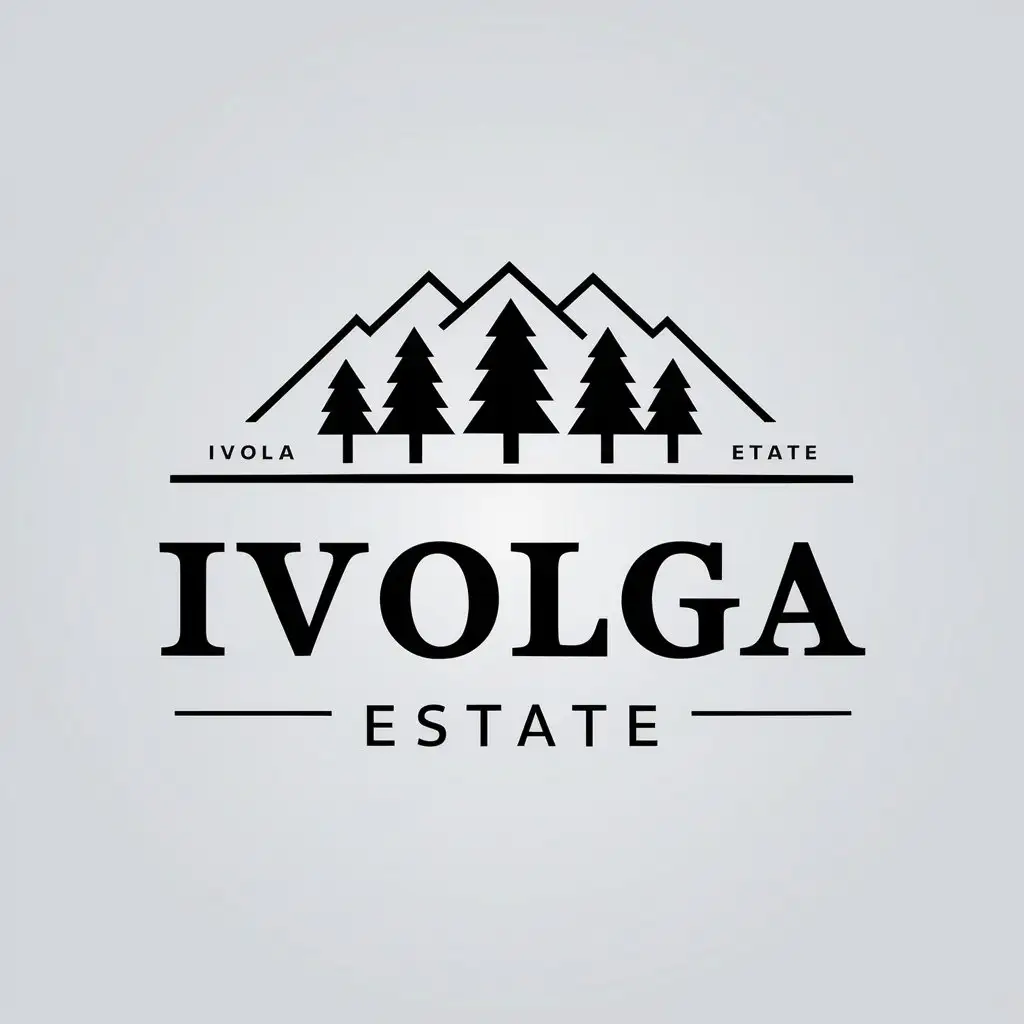 a vector logo design,with the text "Ivolga Estate", main symbol:Trees mountain,Moderate,be used in Tourism industry,clear background