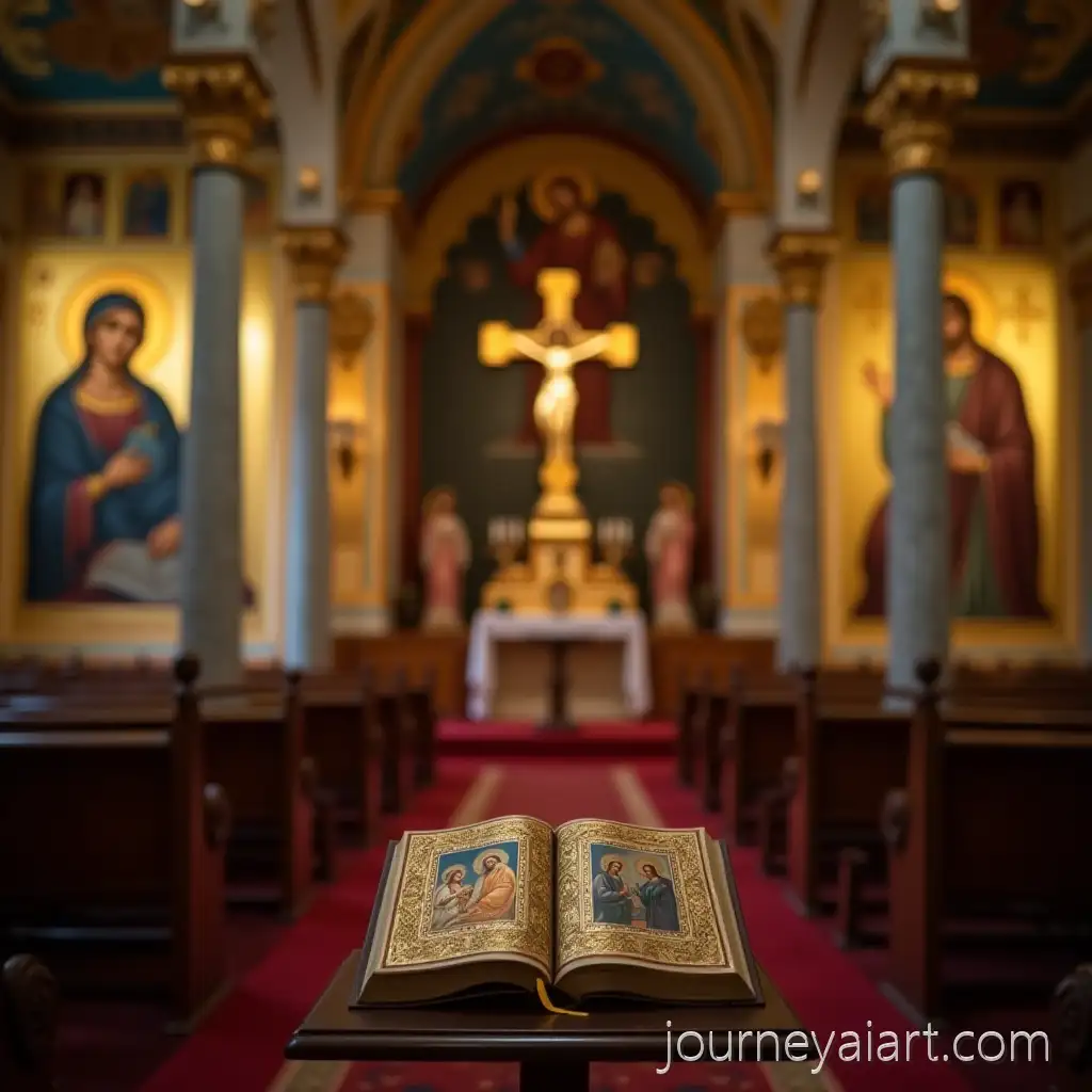 Orthodox-Church-Interior-with-Golden-Cross-Bible-and-Lit-Candles