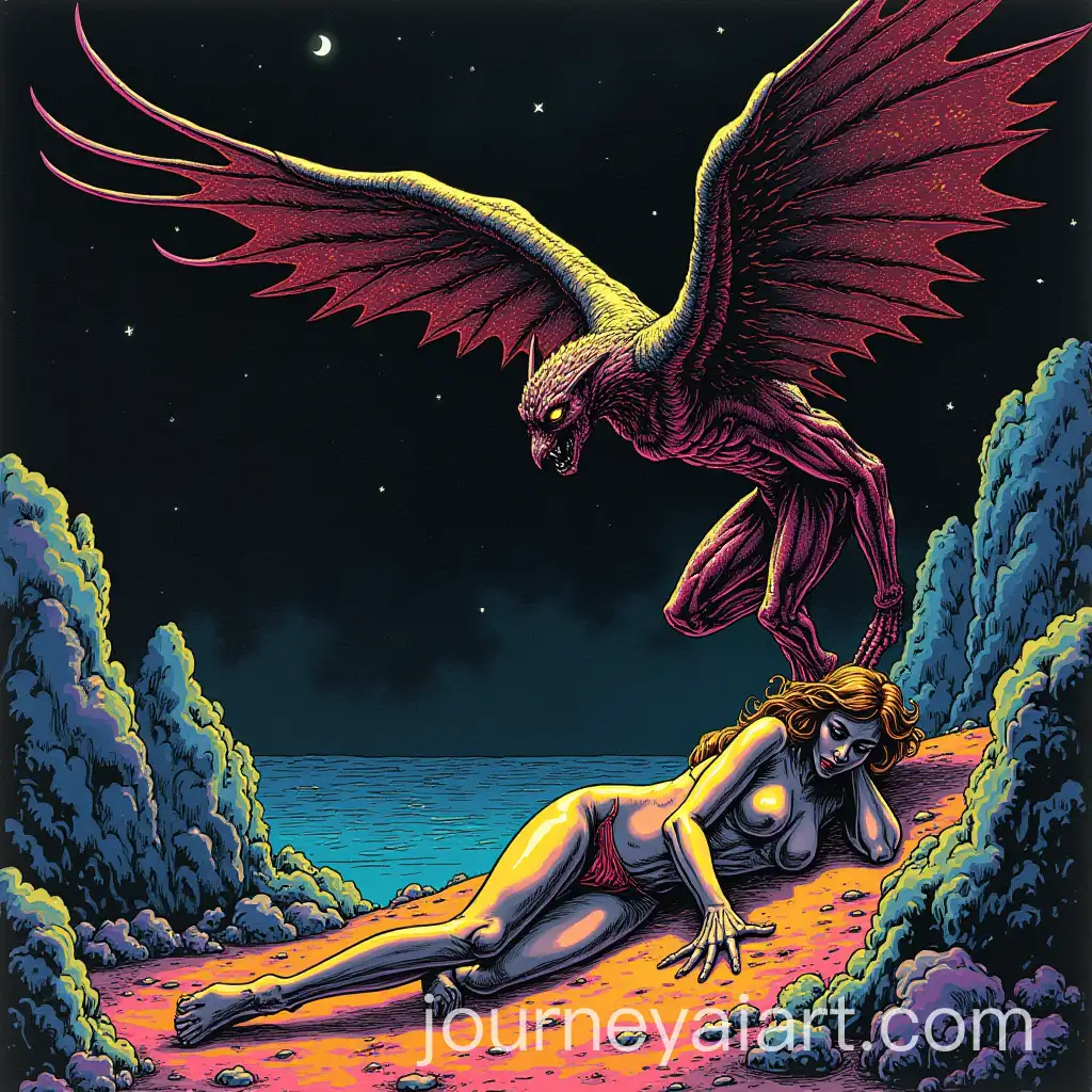 Harpy-Descending-on-Victim-in-Heroic-Psychedelic-Night-Scene