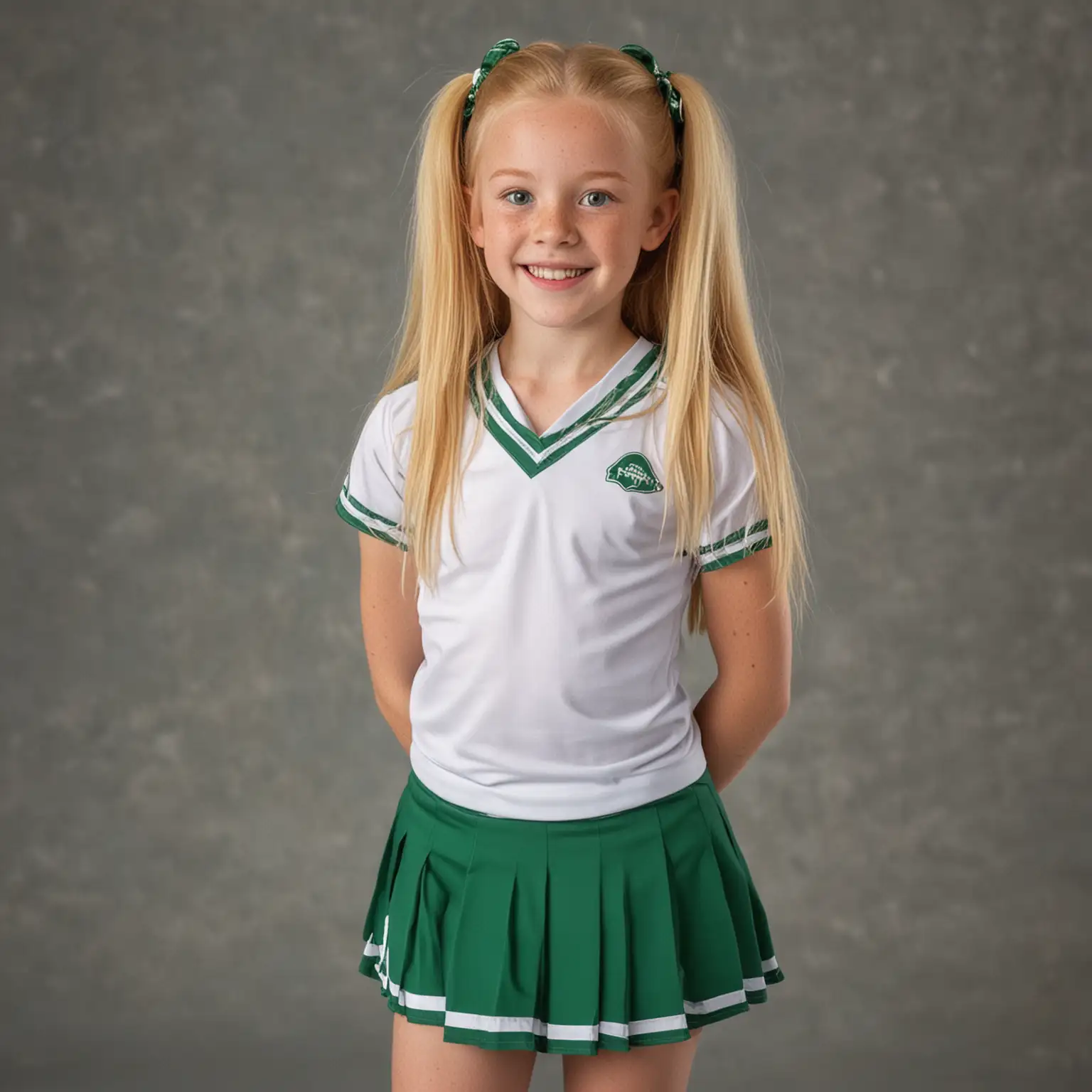 Young-Girl-in-White-and-Green-Cheerleading-Uniform-with-Long-Blonde-Hair-and-Freckles