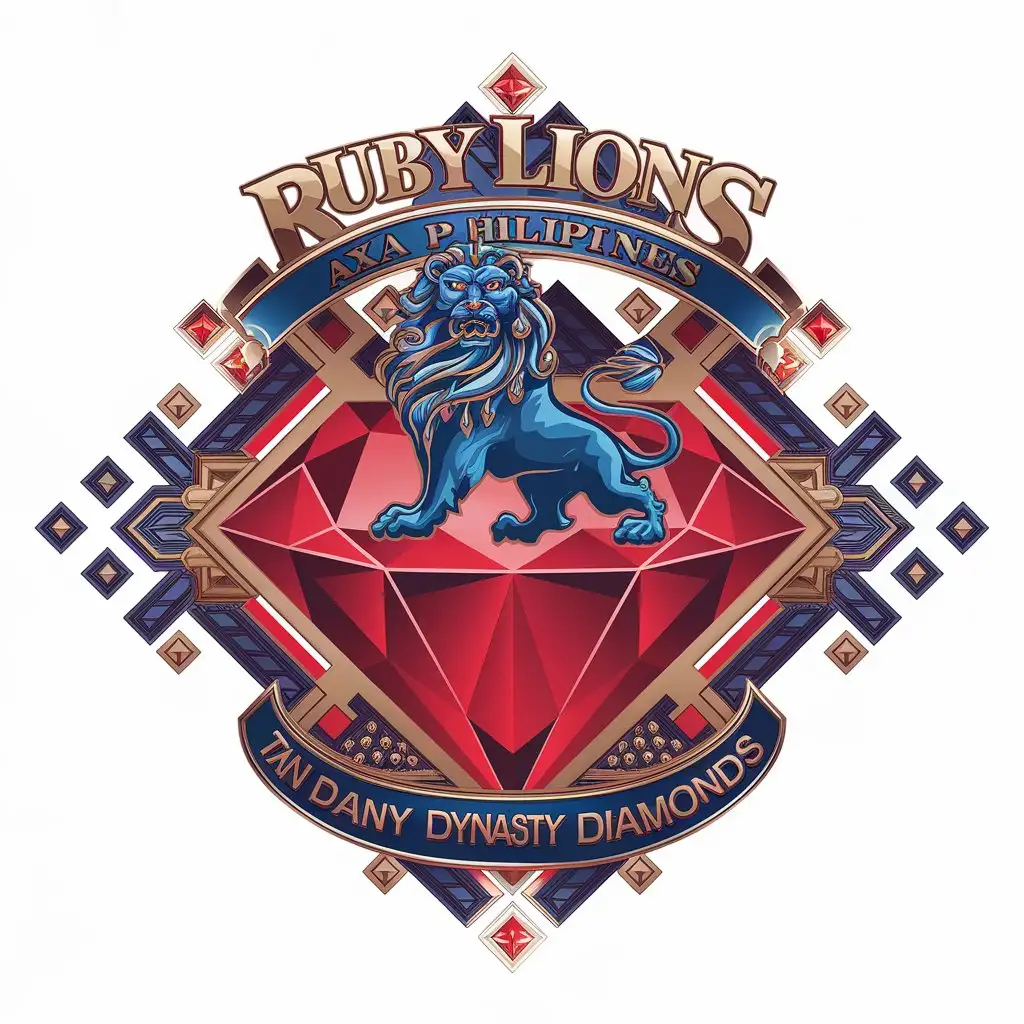 LOGO Design for Ruby Lions AXA Philippines Tan Dynasty Diamonds Blue Lion on Red Ruby Gem for Finance Industry