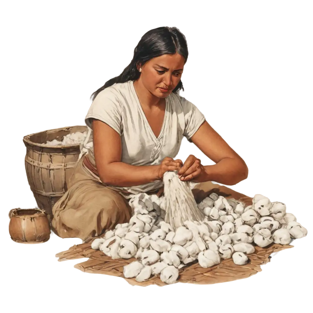 HighQuality-PNG-Image-of-Cotton-Fibers-and-Wool-Handled-by-Indians