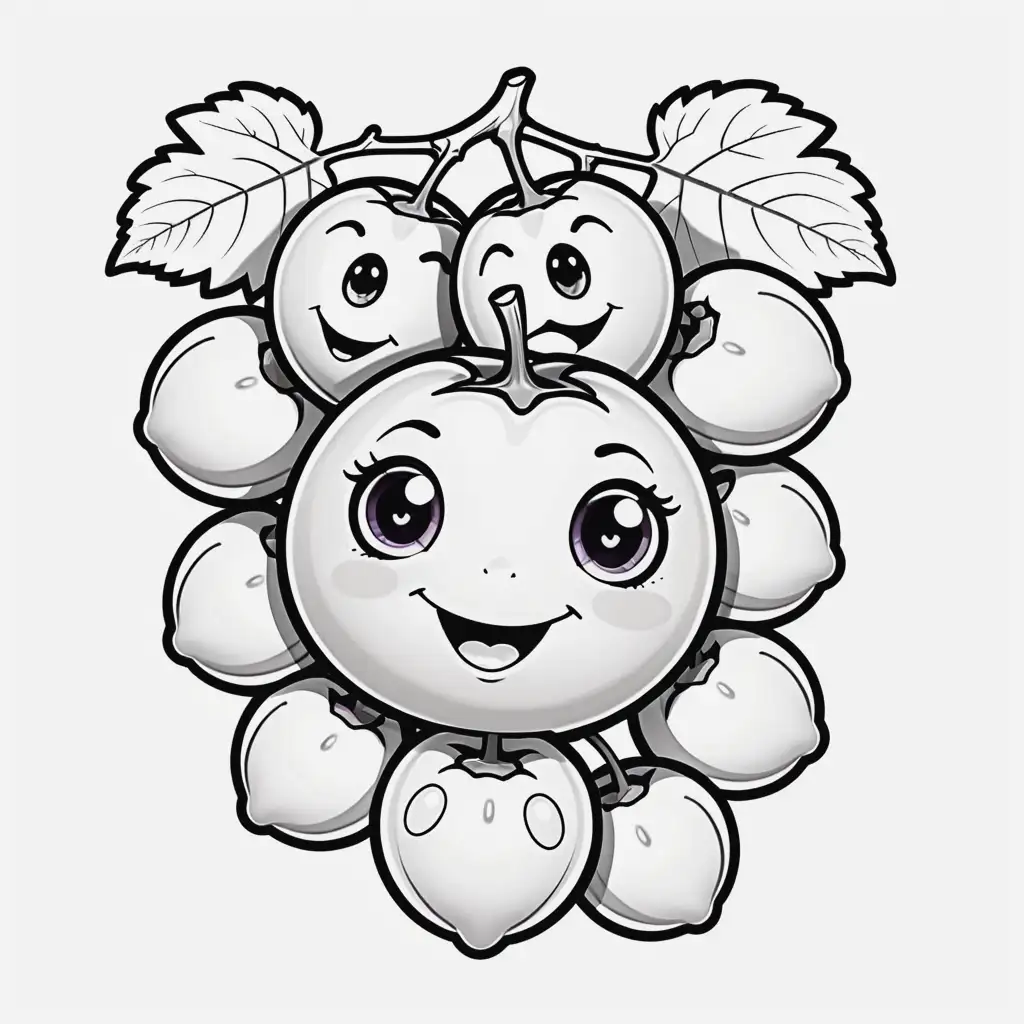 Cheerful Kawaii Style Bundle of Grapes Illustration