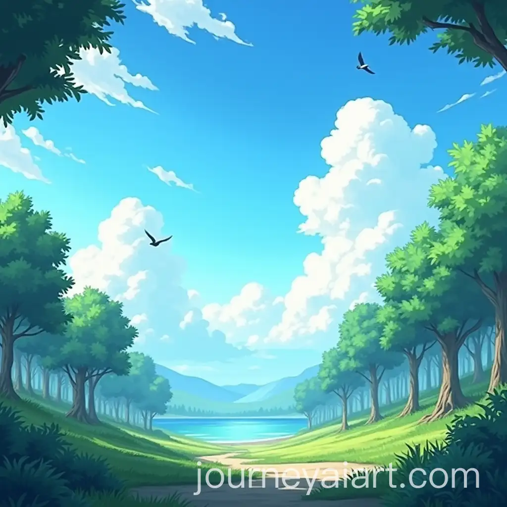 Serene-Anime-Landscape-with-Trees-Clouds-and-Birds