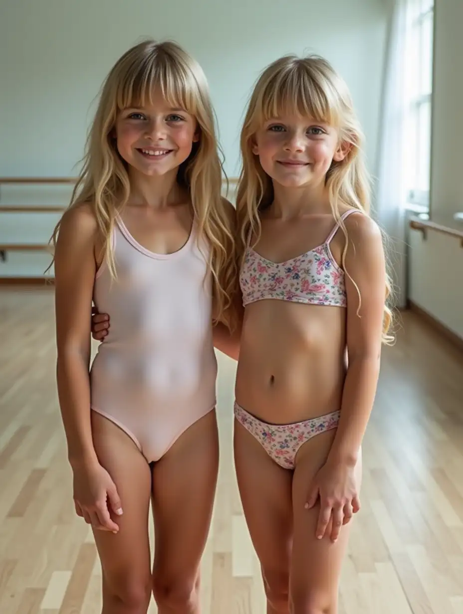 Two-Cute-Preteen-Girls-with-Long-Blonde-Hair-in-Dance-Studio