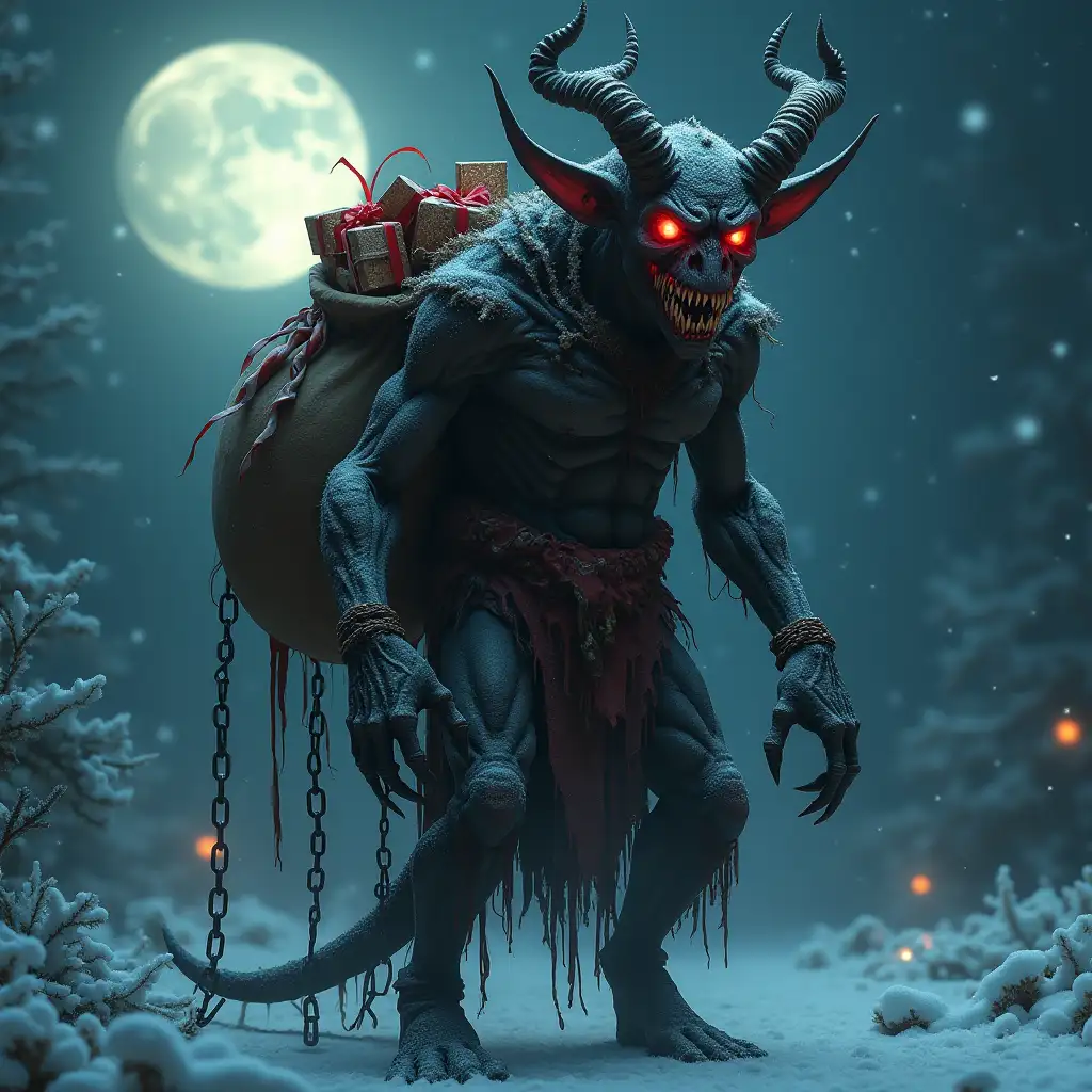 Ominous-Christmas-Demon-with-Glowing-Eyes-and-Cursed-Gifts-in-Snowy-Landscape