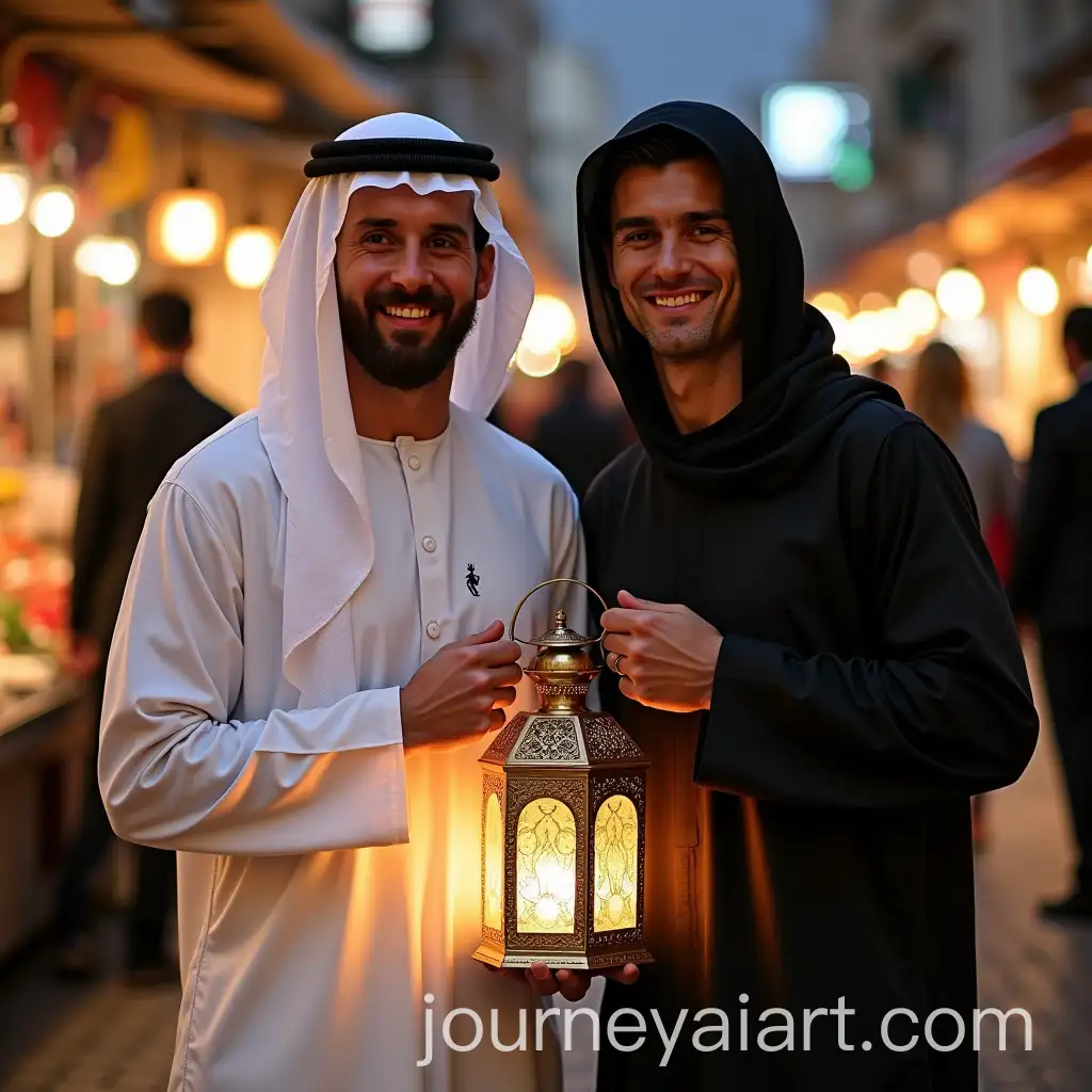 Lionel-Messi-and-Cristiano-Ronaldo-in-Traditional-Middle-Eastern-Dress-Holding-Ramadan-Lanterns