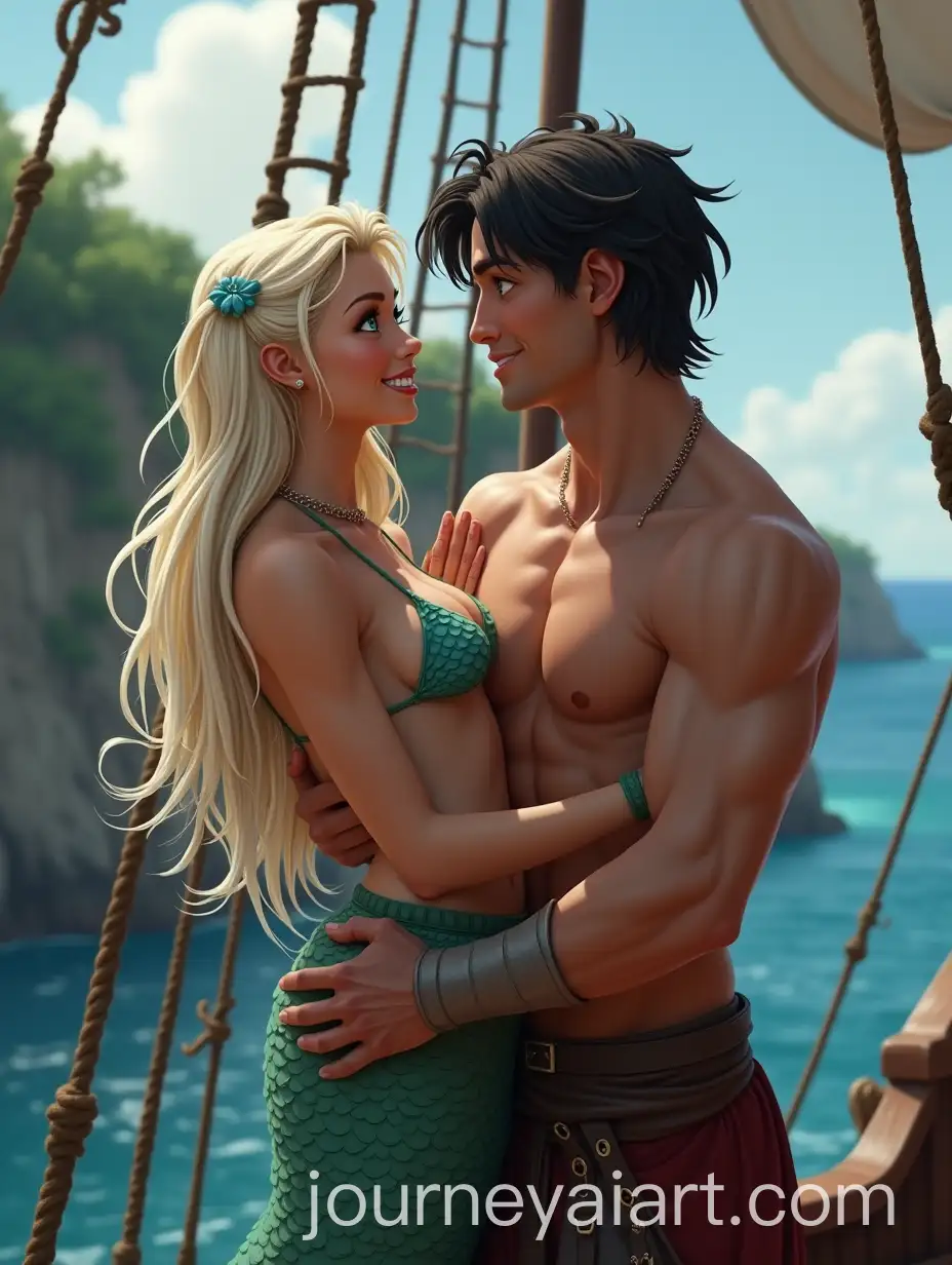 Mermaid-and-Sailor-on-the-Deck-of-a-Galleon-at-Sea