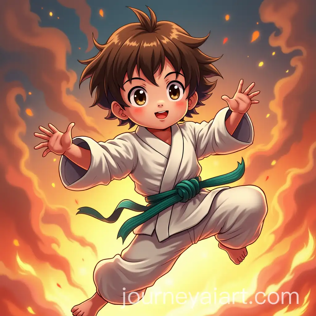 AnimeStyle-12YearOld-Karate-Kid-Kicking-Surrounded-by-Dragons-and-Fire