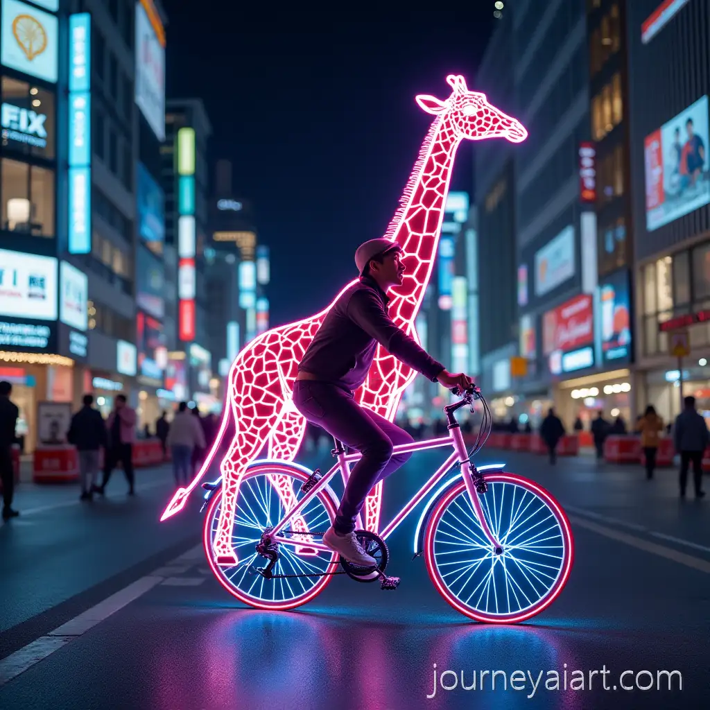 Neon-Giraffe-Riding-a-Bicycle-Through-Busy-Tokyo-Streets-at-Night