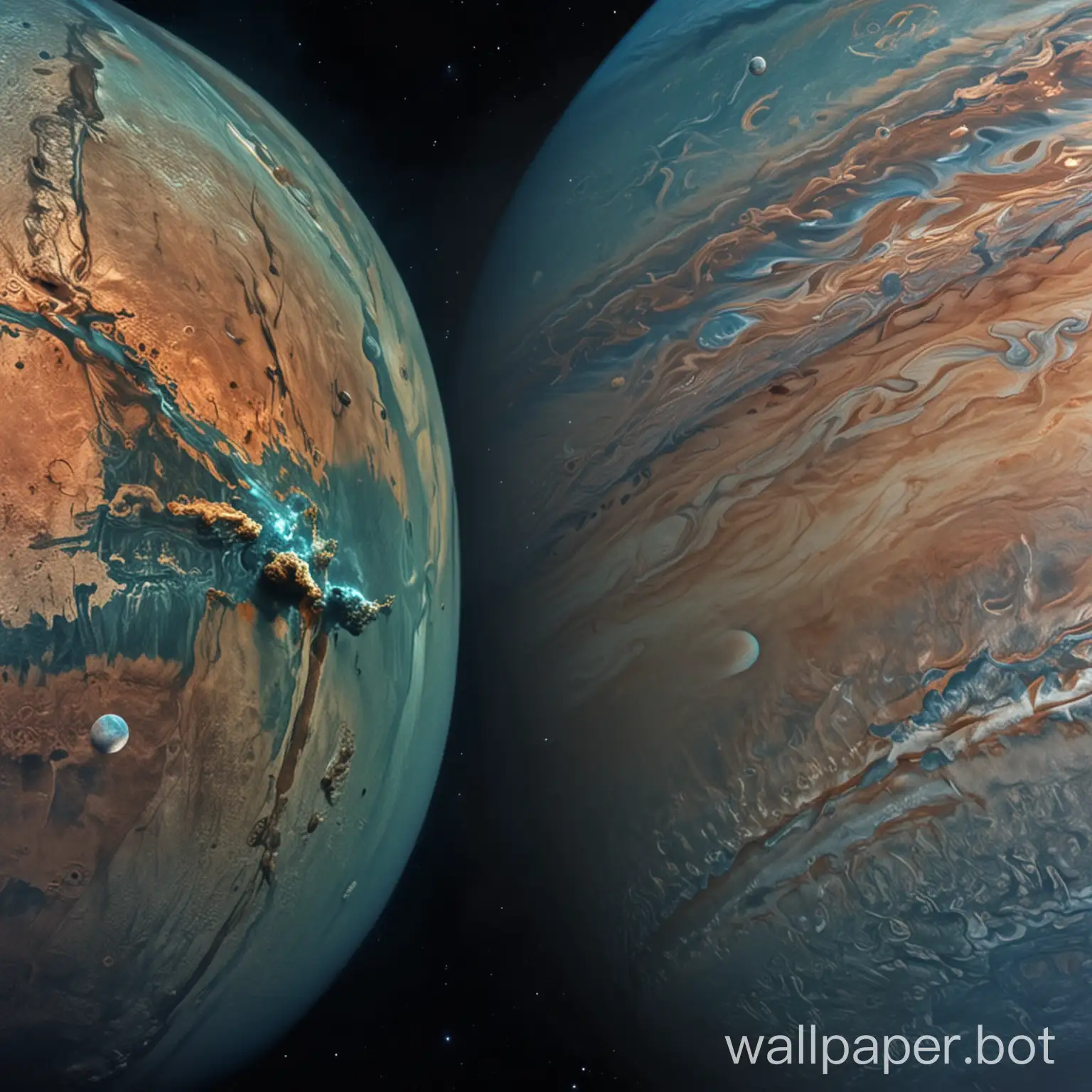 neptune the planet with the planet on the right with a close up view