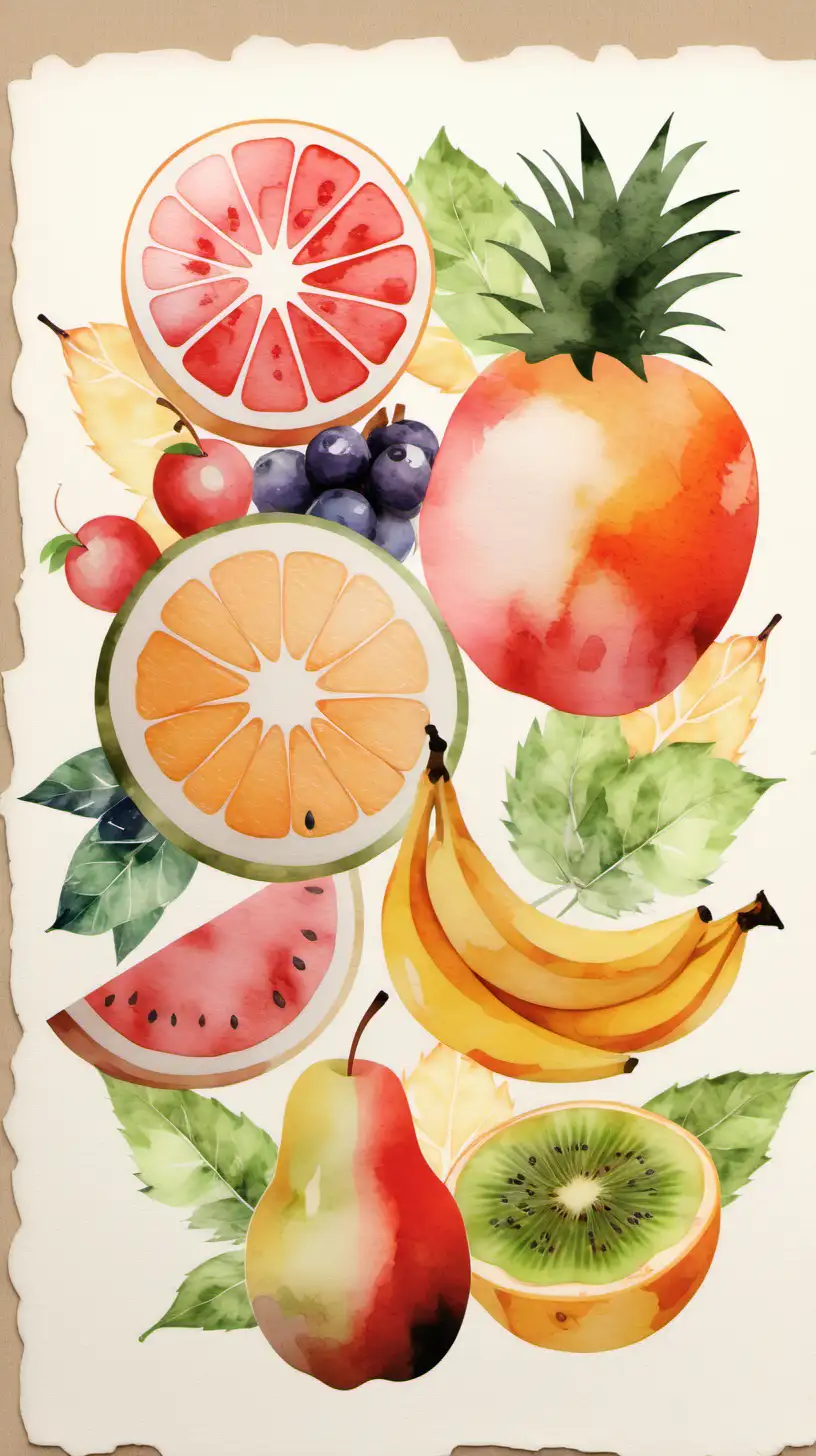 Colorful Fruit Collage in Watercolor Style