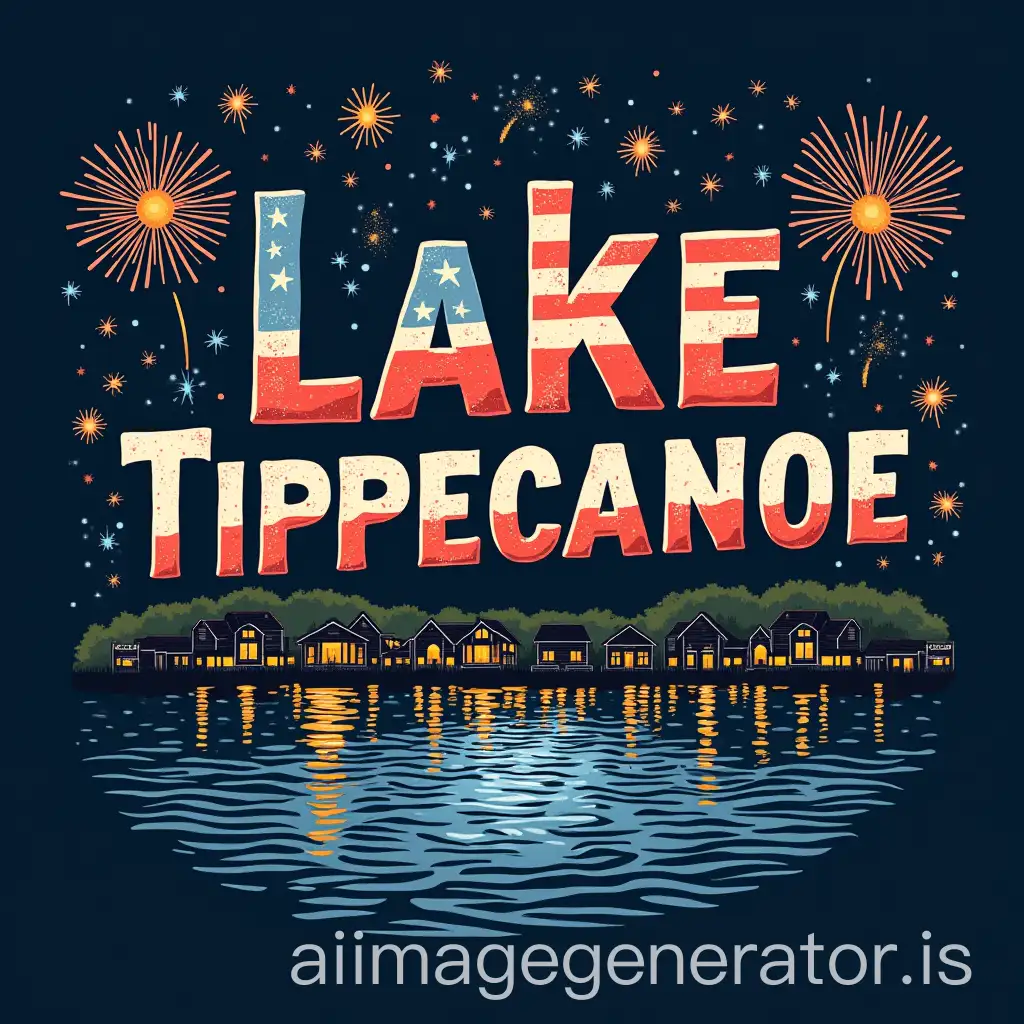 Lake-Tippecanoe-TShirt-Design-with-Fireworks-American-Flag-and-ShorelineAI-Art-Prompt-Expansion-Houses