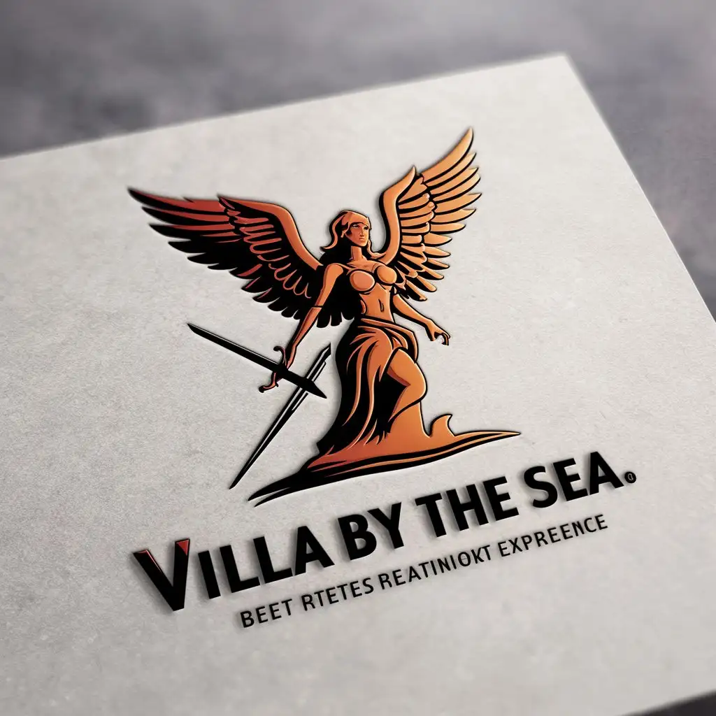 a logo design,with the text "Villa by the sea", main symbol:Valkyrie,Moderate,be used in Travel industry,clear background