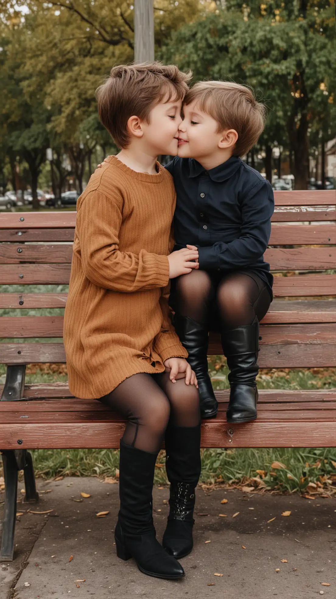 Two-Boys-in-Wine-Red-Crop-Tops-and-KneeHigh-Boots-Sitting-on-Park-Bench