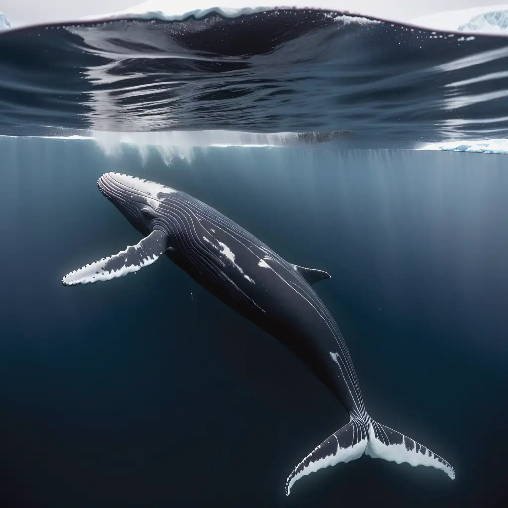 Gentle Giant Large Whale Swimming in Cold Antarctic Waters