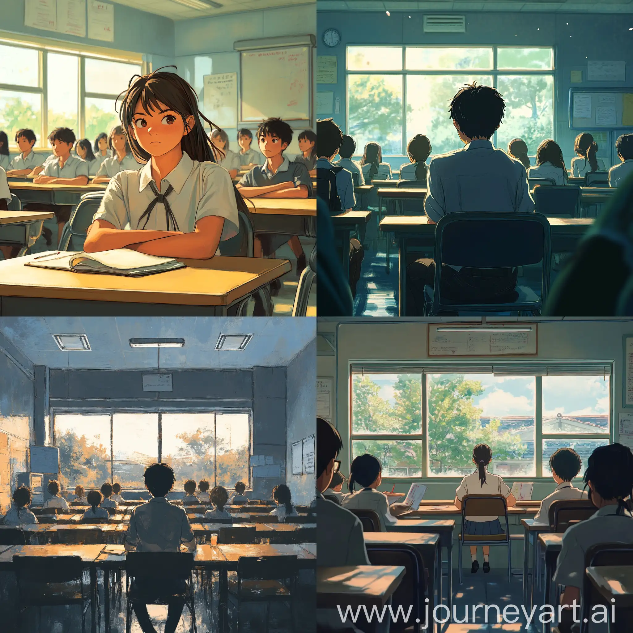 High-School-Student-Bored-in-Classroom-Scene-Makoto-Shinkai-Style