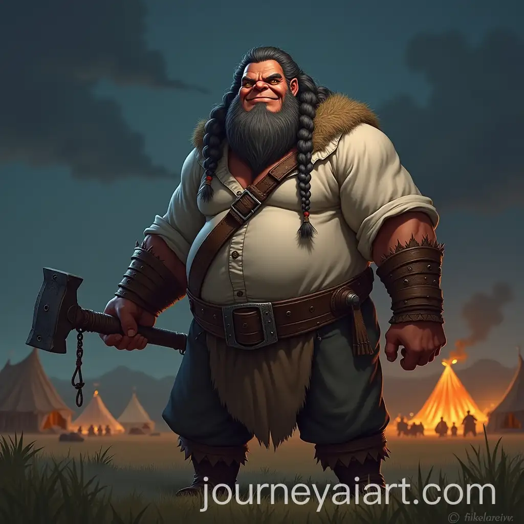 Jovial-Orc-Warrior-with-IronStudded-War-Club-in-Medieval-Grassland-at-Night