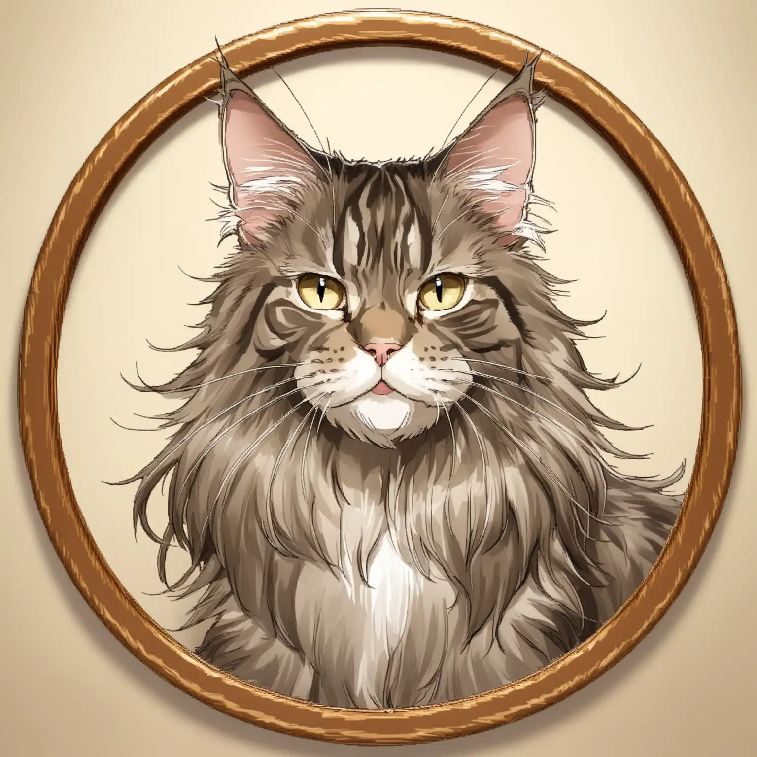 Closeup-of-Maine-Coon-Cat-in-Round-Frame