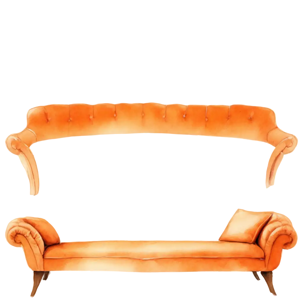 Watercolour-Illustration-of-an-Orange-Royal-Sofa-PNG-HighQuality-Versatile-Image-for-Multiple-Uses