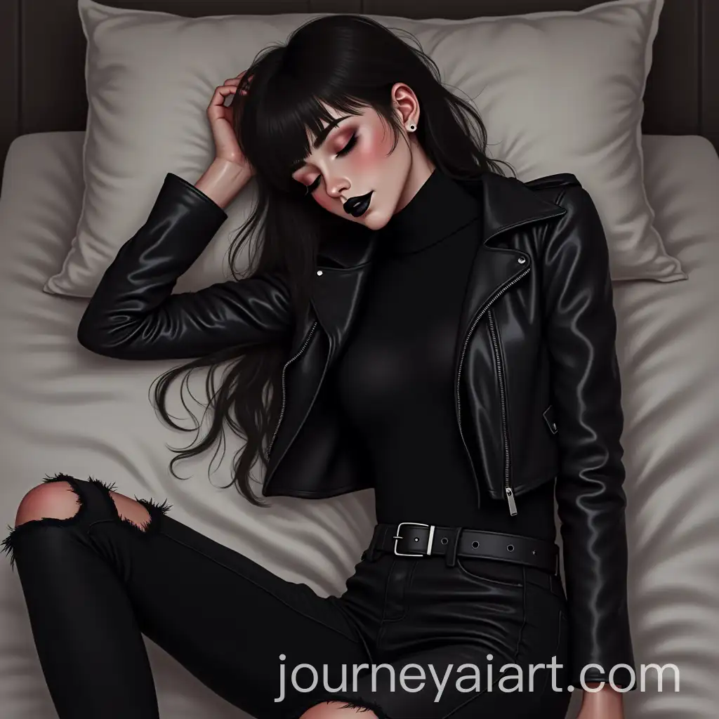 Girl-in-Black-Attire-Peacefully-Sleeping-on-a-Bed