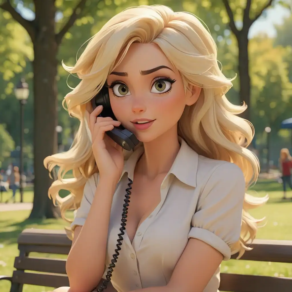 Beautiful-Blonde-Woman-Making-a-Phone-Call-in-Park-Setting