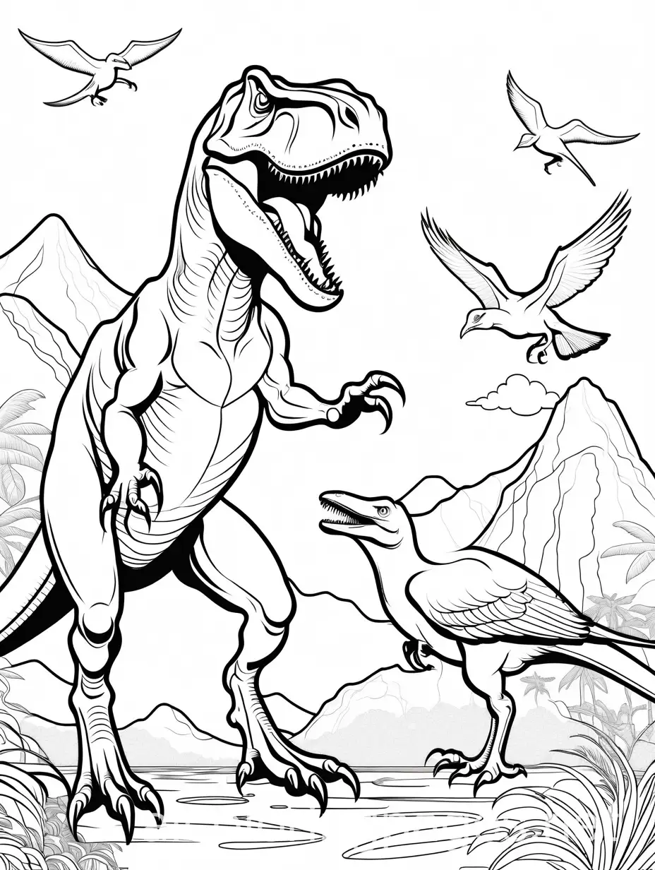 TRex-and-Bird-Dinosaur-Fighting-Coloring-Page