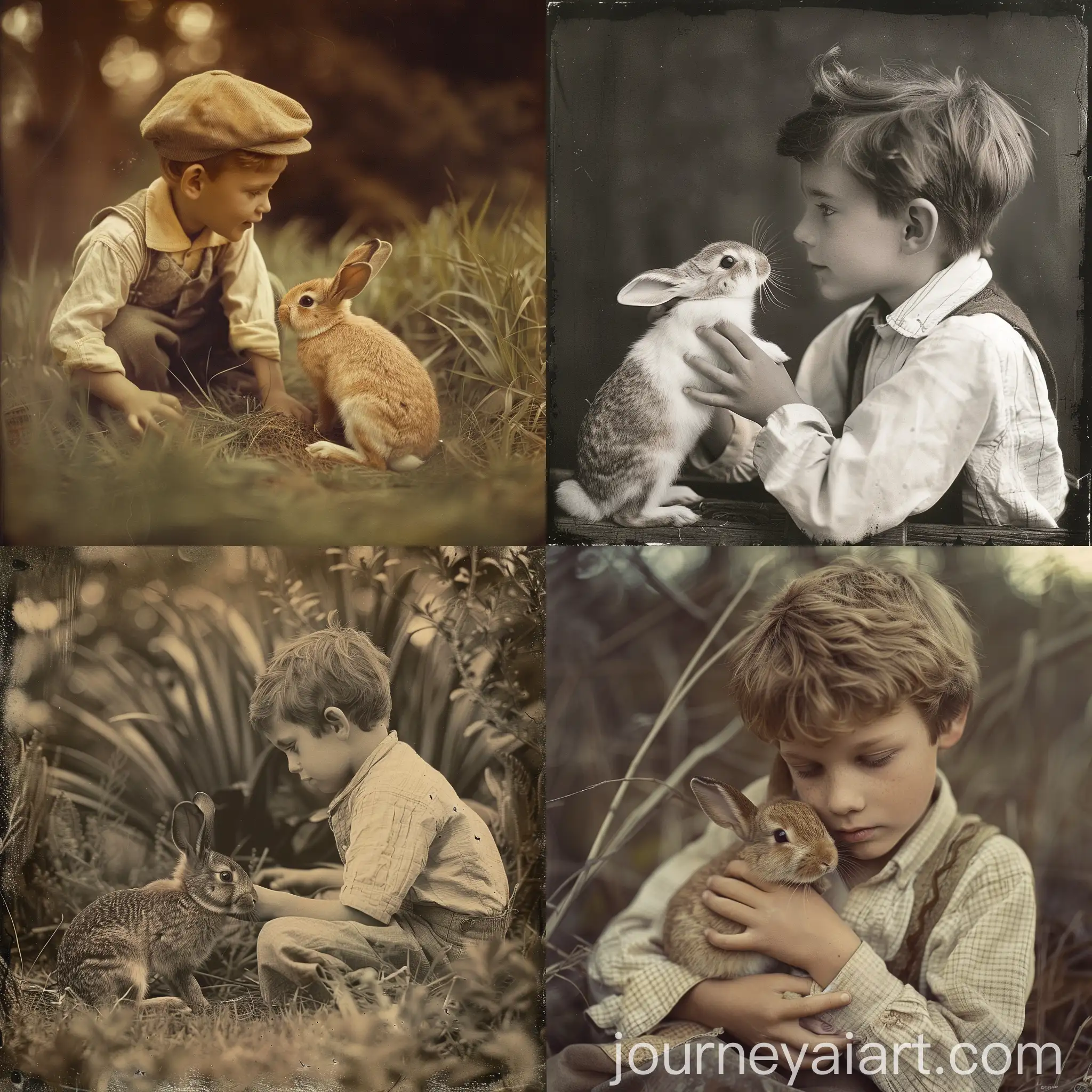 Vintage-Photography-of-a-Boy-Playing-with-a-Bunny