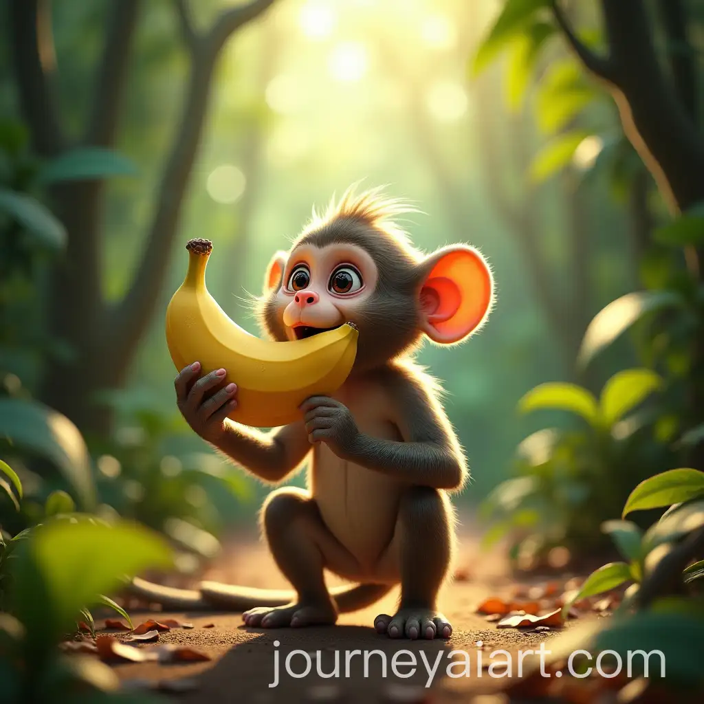 Whimsical-Banana-Eating-Monkey-in-Vibrant-Jungle-Environment