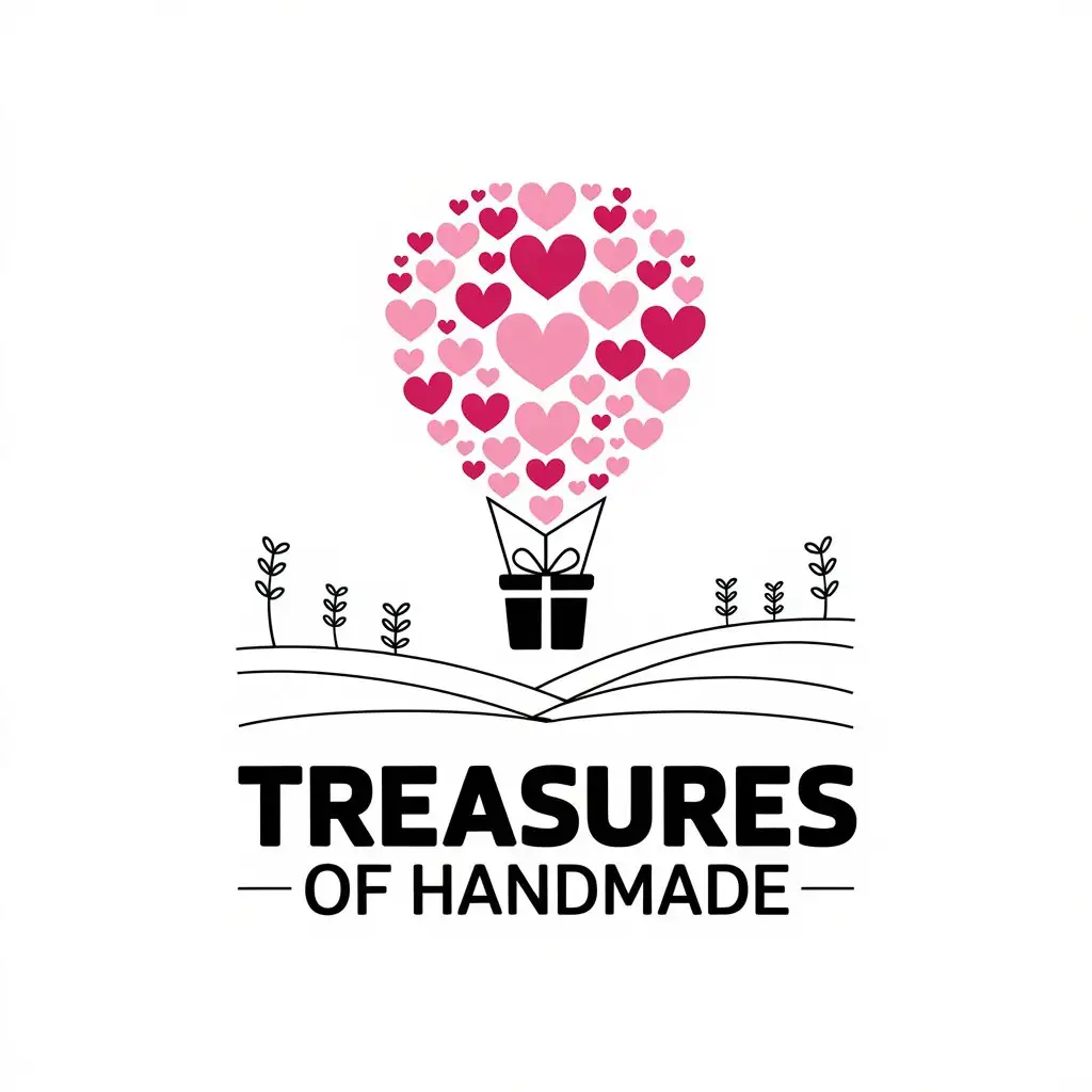 LOGO Design for Treasures of Handmade Vector Air Balloon with Hearts and Gift Box Theme