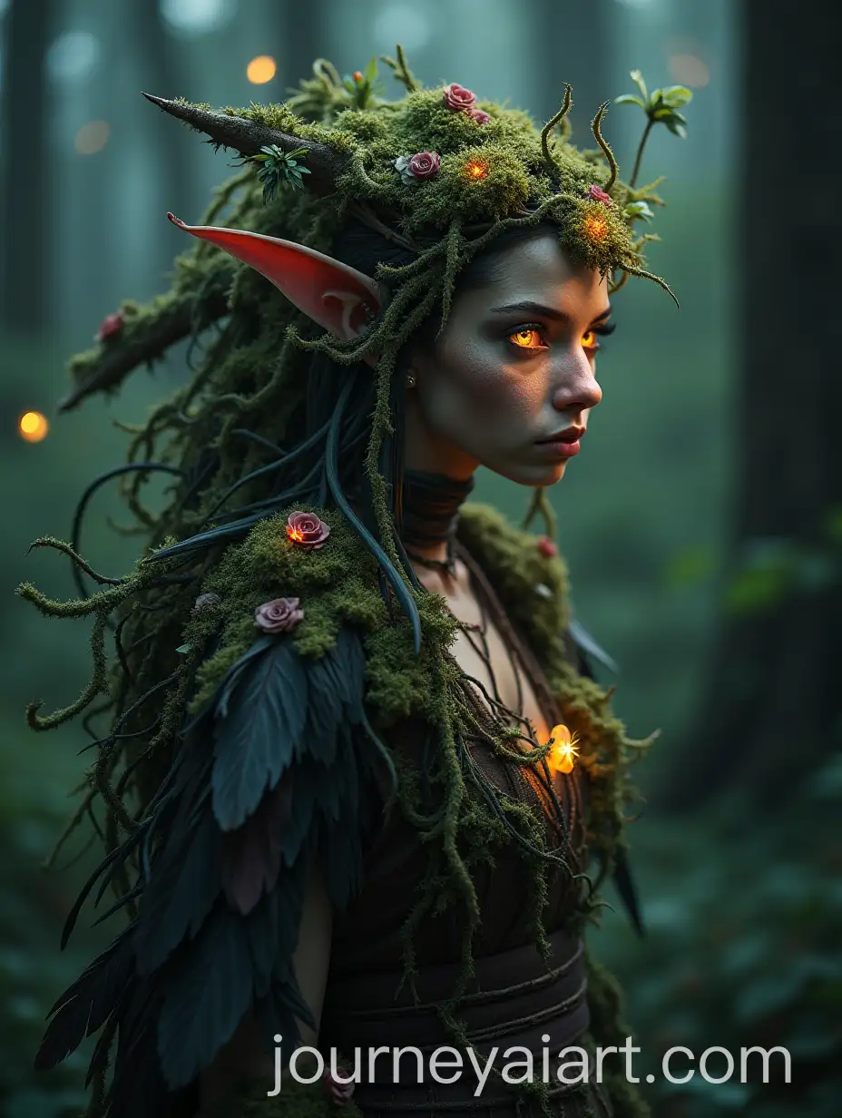 Enchanted-Forest-Spirit-in-Feather-Armor-and-Glowing-Moss
