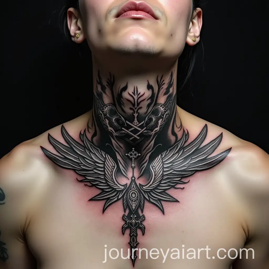 Dark-Templar-Pointillism-Neck-Tattoo-Design