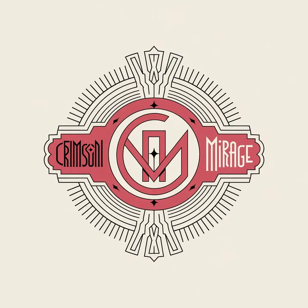 LOGO Design for Crimson Mirage Vector Logo with Complex C M Symbol on Clear Background