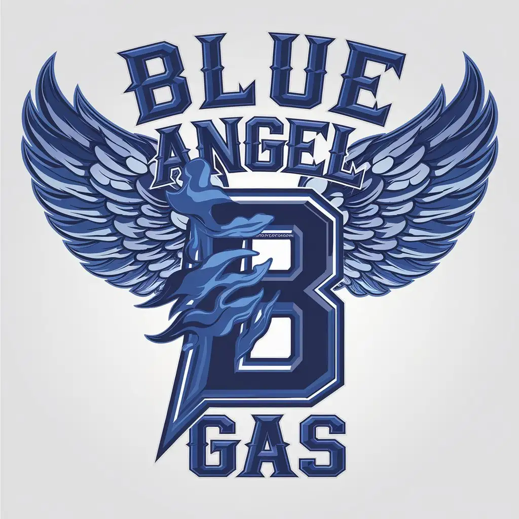 LOGO Design for Blue Angel Gas Vector Logo with Blue Flames and Angel Wings Theme